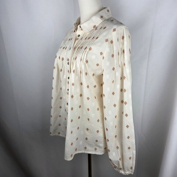 Fatface Elsie Ivory Dobby Blouse Sz 8 Cotton Balloon Long Sleeve Boho Chic - Picture 6 of 13